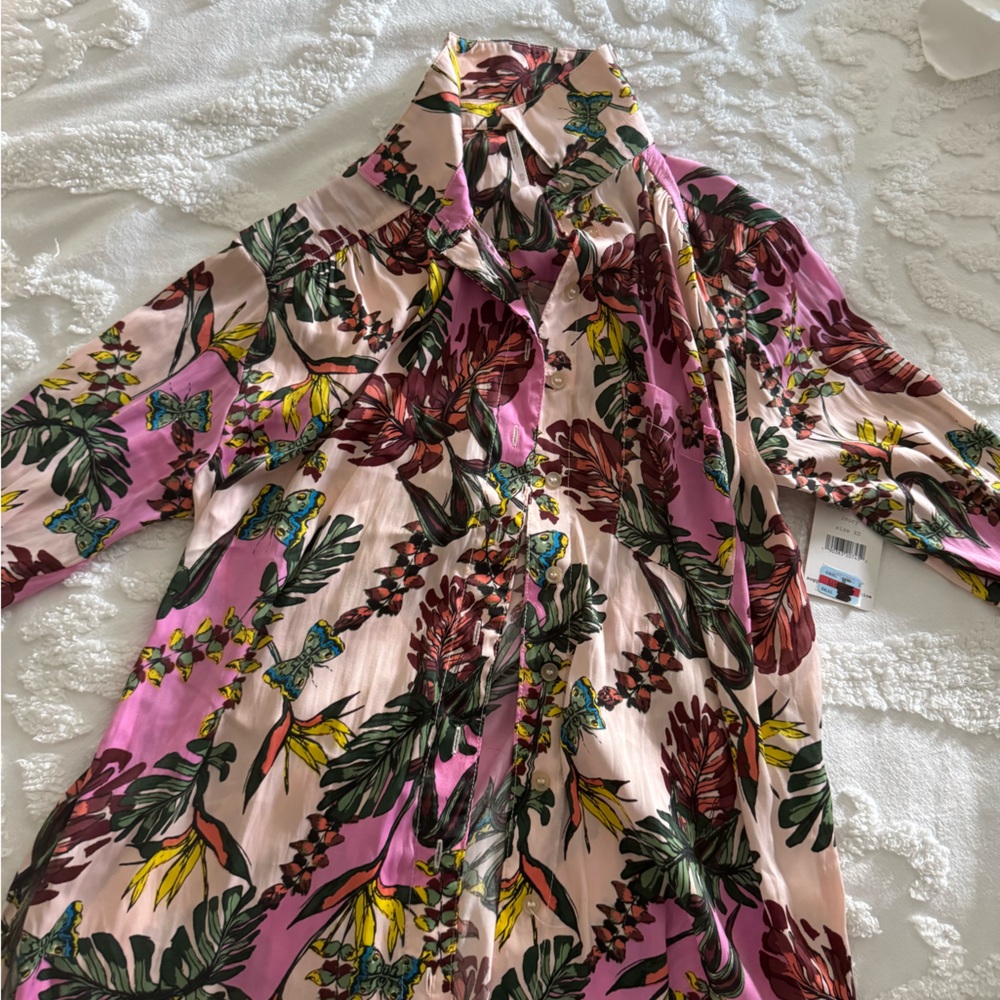 Free People pink floral button down